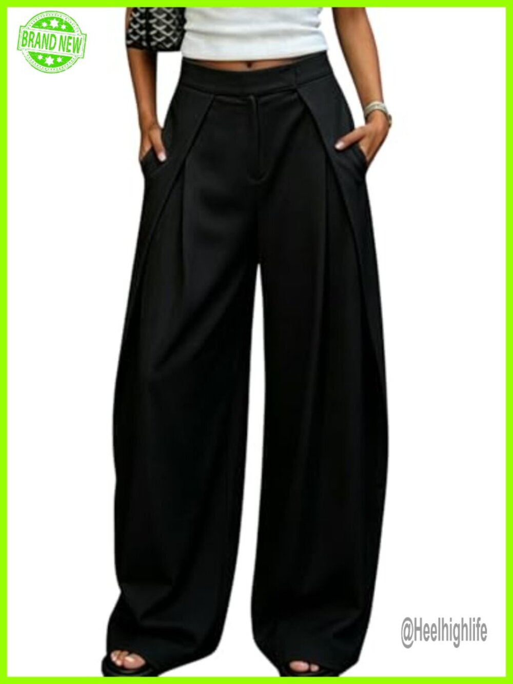 Women Wide Leg Pleated Palazzo Dress Pants High Waist Work Slacks